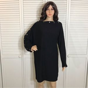 Enza Costa Black Snap Detail Long Sleeve Dress Medium